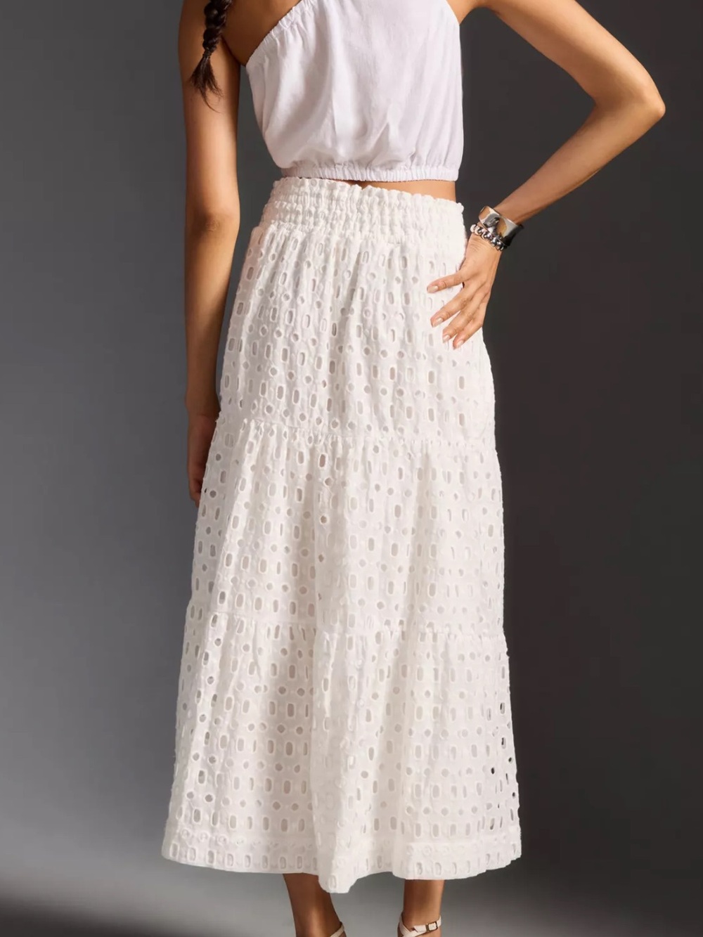 Anthropologie White Eyelet Maxi Skirt - Picture 3 of 8